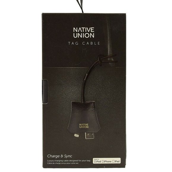 NATIVE UNION Black TAG CABLE Lightning Cable USB Leather Clochette For Bag NIB - Picture 2 of 4